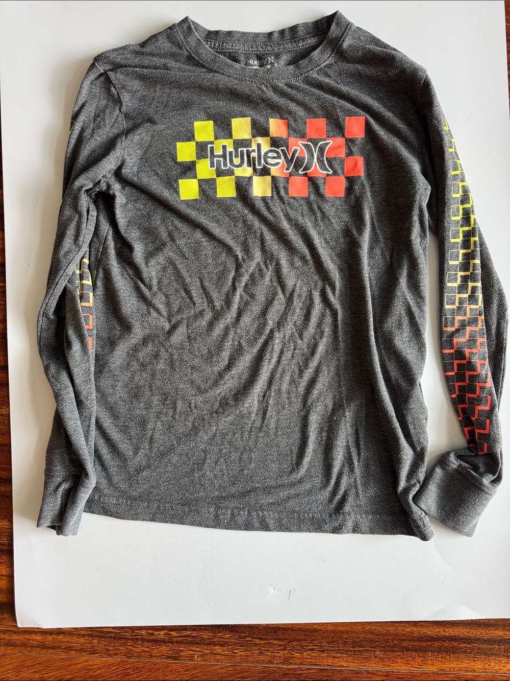 Hurley Boys Long Sleeve Graphic Tee Heather Gray Size M Medium 10-12